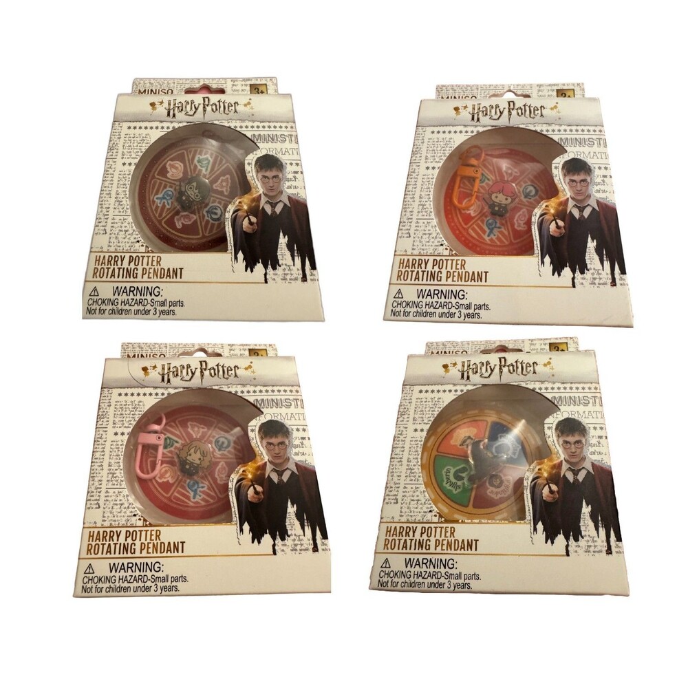 Miniso Harry Potter Rotating Pendants Lot of 4 - Harry/Ron/Hermione/Sorting Hat
